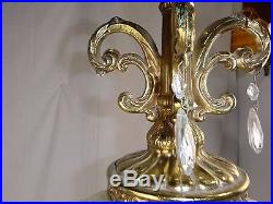 Vtg Ornate Clear Glass Goldtone Hollywood Regency Swag Lamp Plug Hanging Light