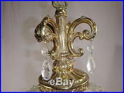 Vtg Ornate Clear Glass Goldtone Hollywood Regency Swag Lamp Plug Hanging Light