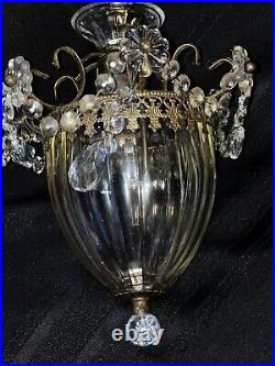 Vtg Pair Hanging Pendant Lamps Chandelier Ceiling Lights With 6 Glass Prisims