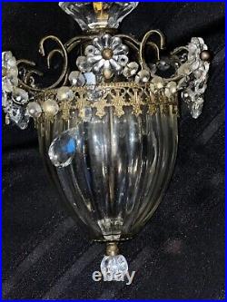 Vtg Pair Hanging Pendant Lamps Chandelier Ceiling Lights With 6 Glass Prisims