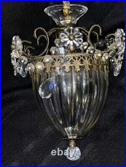 Vtg Pair Hanging Pendant Lamps Chandelier Ceiling Lights With 6 Glass Prisims
