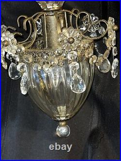 Vtg Pair Hanging Pendant Lamps Chandelier Ceiling Lights With 6 Glass Prisims