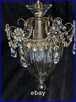 Vtg Pair Hanging Pendant Lamps Chandelier Ceiling Lights With 6 Glass Prisims