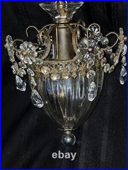 Vtg Pair Hanging Pendant Lamps Chandelier Ceiling Lights With 6 Glass Prisims