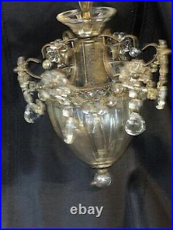 Vtg Pair Hanging Pendant Lamps Chandelier Ceiling Lights With 6 Glass Prisims