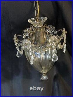 Vtg Pair Hanging Pendant Lamps Chandelier Ceiling Lights With 6 Glass Prisims