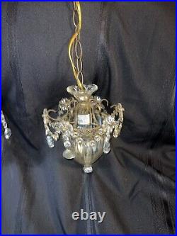 Vtg Pair Hanging Pendant Lamps Chandelier Ceiling Lights With 6 Glass Prisims