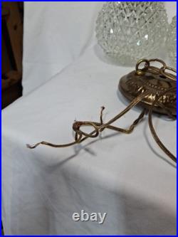 Vtg Pair MCM Mid Century Globe Pendant Swag Lamp Clear Diamond Texture Hanging