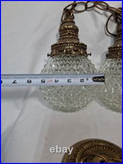Vtg Pair MCM Mid Century Globe Pendant Swag Lamp Clear Diamond Texture Hanging