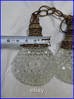 Vtg Pair MCM Mid Century Globe Pendant Swag Lamp Clear Diamond Texture Hanging