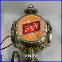 Vtg Pair Of Schlitz Beer Hanging Carriage Wall Lamp Light Sconce Advertising 72