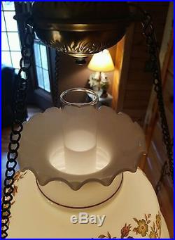 Vtg Quoizel GWTW Rose Glass Shade Hurricane Hanging Swag Lamp Light Chandelier