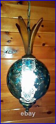 Vtg RARE Retro Blue Coinspot Glass Pineapple Swag Light Fixture