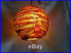 Vtg Rare MCM Huge Chunky Red Orange Lucite Spaghetti Hanging Lamp MID Century