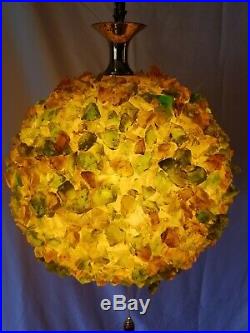 Vtg Retro Atomic Chunky Green Yellow Lucite Hanging Ball Swag Light Fixture/Lamp