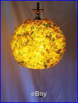 Vtg Retro Atomic Chunky Green Yellow Lucite Hanging Ball Swag Light Fixture/Lamp