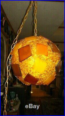 Vtg Retro Atomic Chunky Orange and Yellow Lucite Hanging Swag Lamp Light