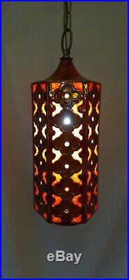 Vtg Retro Ceramic Orange Brown Red Lucite Hanging Swag Light Fixture/Lamp