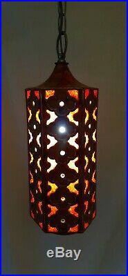 Vtg Retro Ceramic Orange Brown Red Lucite Hanging Swag Light Fixture/Lamp