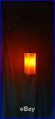 Vtg Retro Orange Glass Hanging Swag Light Fixture/Lamp