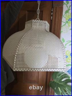 Vtg Retro Wicker Rattan Pendant Light Fixture Boho Mid Century Hanging Lamp