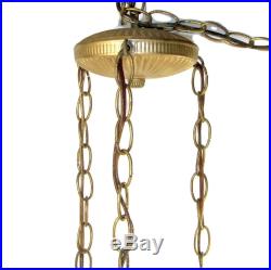 Vtg SWAG CRYSTAL CHANDELIER Triple Hanging Lamp Antique Gold Hollywood Regency