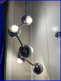Vtg Space Age Orb Ball Chrome Molecule Swag Hanging Pendant Ceiling Lamp