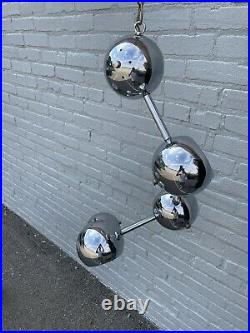 Vtg Space Age Orb Ball Chrome Molecule Swag Hanging Pendant Ceiling Lamp