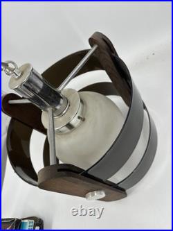 Vtg Space Age Swag Lamp Smoked Acrylic Wood MCM Orb Pendant Light Plug In 1970s