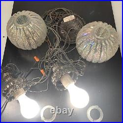 Vtg Swag Globe Double Lamp Ceiling Light Fixture Hanging Iridescent Lite Trend