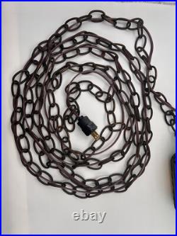 Vtg Swag Hanging Chained Lamp Stained Glass Gothic Spanish Medieval Lamp Light