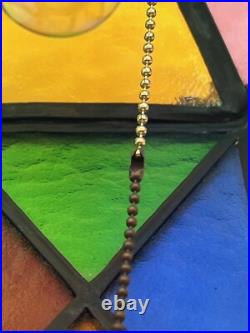 Vtg Swag Hanging Chained Lamp Stained Glass Gothic Spanish Medieval Lamp Light