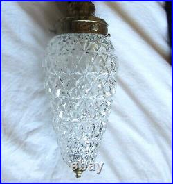 Vtg Swag Lamp 3 Teardrop Diamond Point Glass Globe Hollywood Regency MCM