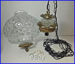 Vtg Swag Lamp Bubble Glass Prism Ceiling Light Hanging Chain Hollywood Regency