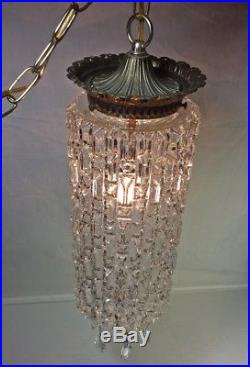 Vtg Swag Lamp Bubble Glass Prism Ceiling Light Hanging Chain Hollywood Regency
