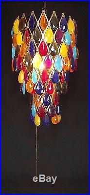 Vtg Swag Lamp Light Chandelier Lucite Mid Century Modern hanging prism RETRO