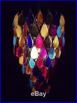 Vtg Swag Lamp Light Chandelier Lucite Mid Century Modern hanging prism RETRO