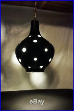 Vtg Swag Lamp Mid Century Atomic Hanging Light Black Space Age Ceramic Globe