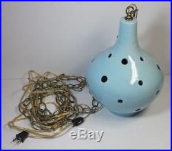 Vtg Swag Lamp Mid Century Atomic Hanging Light Pierced Ceramic Pottery Globe