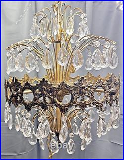 Vtg Tiered Regency Hanging Chandelier Brass & Crystal 8 Light 20 X 15 Plug in