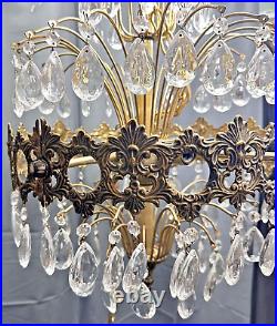 Vtg Tiered Regency Hanging Chandelier Brass & Crystal 8 Light 20 X 15 Plug in