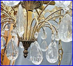 Vtg Tiered Regency Hanging Chandelier Brass & Crystal 8 Light 20 X 15 Plug in