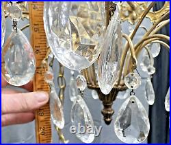 Vtg Tiered Regency Hanging Chandelier Brass & Crystal 8 Light 20 X 15 Plug in