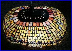 Vtg Tiffany Style Hanging Light Lamp Shade Stained Glass Swag Fixture Oval 16