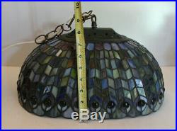 Vtg Tiffany Style Hanging Light Lamp Shade Stained Glass Swag Fixture Oval 16