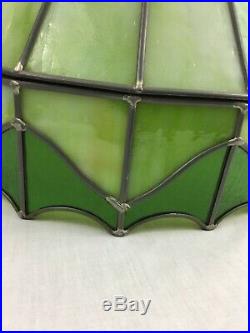 Vtg Tiffany Style Hanging Swag Lamp Ceiling Chandelier Retro Green Stained Glass