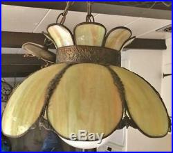 Vtg Tiffany Style Stained Slag Glass Hanging Ceiling Light Fixture Swag Lamp Ant