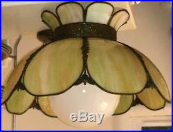 Vtg Tiffany Style Stained Slag Glass Hanging Ceiling Light Fixture Swag Lamp Ant