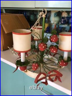 Vtg Toleware Hanging Lamp Chandelier Strawberries Italy