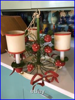 Vtg Toleware Hanging Lamp Chandelier Strawberries Italy